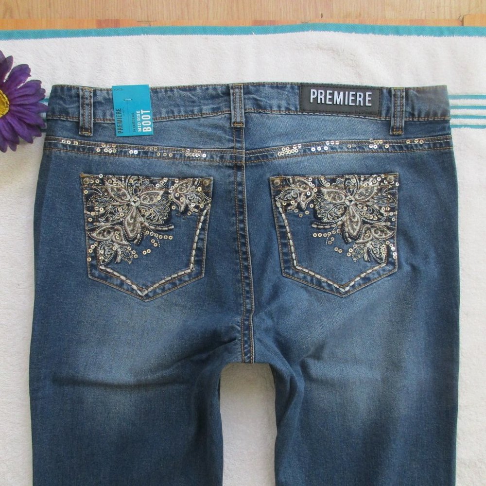 New Rue21 PREMIERE Jeans Size 14 Embroidered Boot Cut Denim
